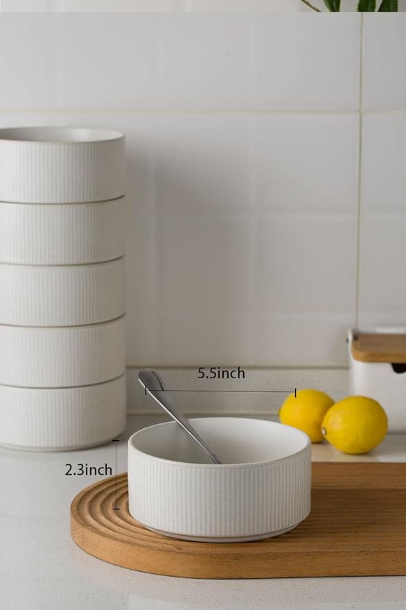 famiware Star Cereal Bowl Set, Soup Bowls Set of 6, Double Reactive Glaze, Stackable, 23oz Deep Bowls Suitable for Cereal, Popcorn, Oatmeal, Dessert - Dishwasher and Microwave Safe, Matte White