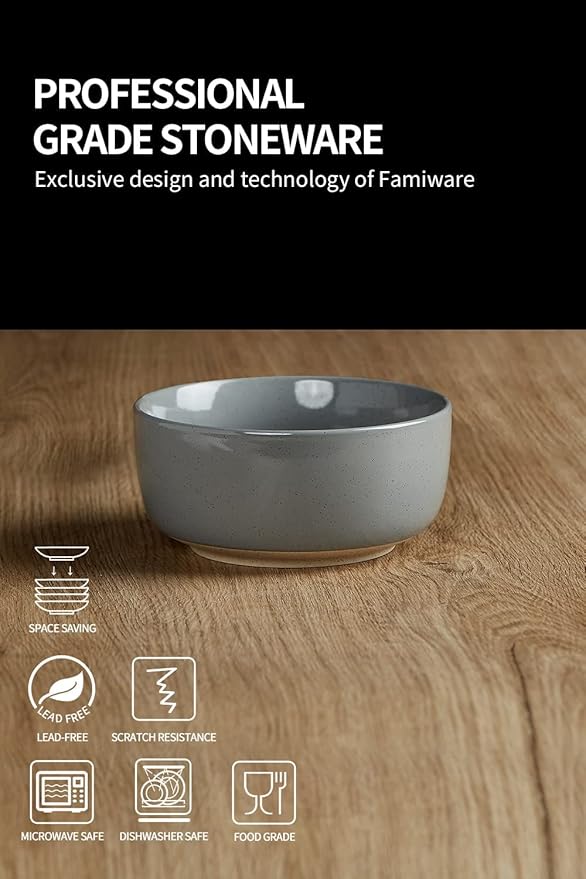 famiware Milkyway Cereal Bowl, Soup Bowls for 4, 25 Ounce Bowls Set for Kitchen, Bowl Set for Cereal Soup Rice Pasta Salad Oatmeal, Dark Gray