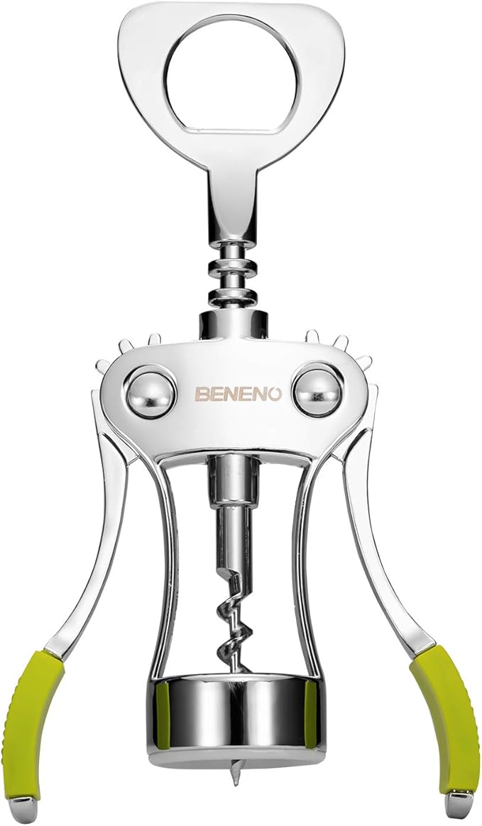 Beneno Wine Opener, Zinc Alloy Premium Wing Corkscrew with Multifunctional Bottles Opener, Sharp Wine Corkscrew with Ergonomic Non-Slip Wing Handle, Upgrade Green