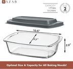 Razab LARGE 7.6 Cups/1800 ML/1.9 Qt Glass Loaf Pan with Lids (Set of 2) - Meatloaf Pan BPA free Airtight Lids Grip Handle Easy Carry, Microwave and Oven Safe - Loaf Pans For Baking Bread, Cakes