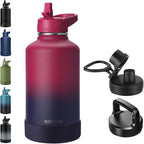 64oz Insulated Water Bottle with Straw, Half Gallon Stainless Steel Vacuum Water Jug, Large Thermal Water Bottle Flask with Leakproof 3 Lids for Travel, Camping, Gym Sports Dark Rainbow