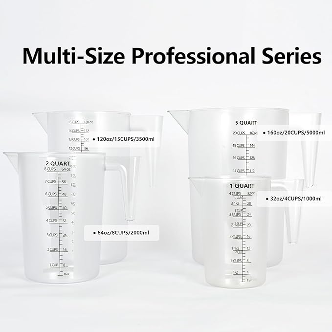 Food-Grade Plastic Measuring Pitcher – 64 Ounce & 8 Cups Measuring Cups with Handle for Liquid, Motor Oil, Pool & Lawn Chemicals, Dilution, Soap Mixing, Brewing, Commercial & Kitchen Use(2000ml)