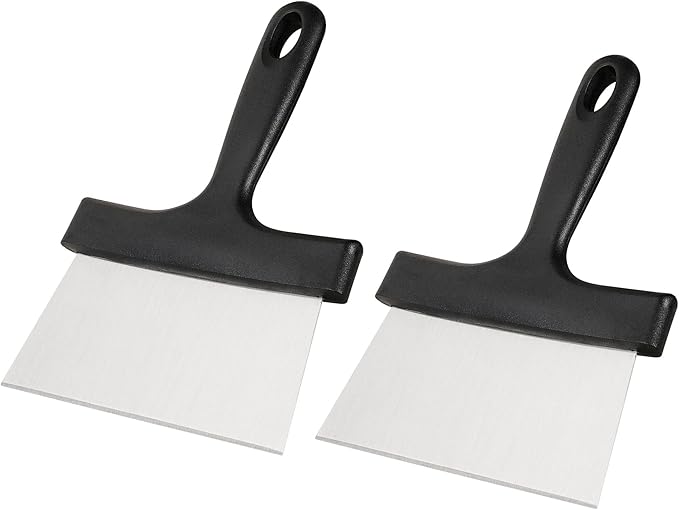 Grill Scraper 2 Pack Stainless Steel Griddle Scraper with 5" Plastic Handle Versatile Food Scraper Tool for Flat Top Teppanyaki BBQ Blackstone Griddle Accessories…