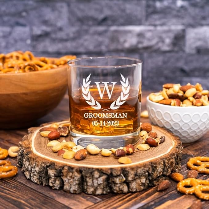 Blue Ridge Mountain Gifts 11 oz Engraved Whiskey Glass – Personalized Groomsmen Gift – Custom Etched Glass for Best Man & Wedding Party – Heavy Base, Groomsman Gifts (1)