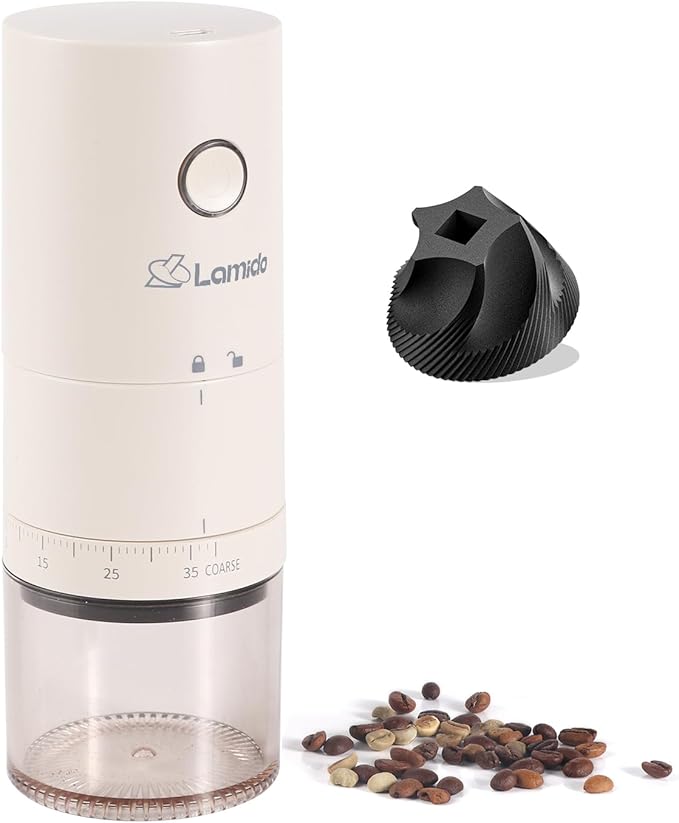 Lamido Portable Electric Coffee Grinder with Ceramic Burr - 38 Adjustable Grind Settings, One-Touch Operation, USB-C Rechargeable, Auto-Stop Function for Espresso, French Press, Travel & Home Use