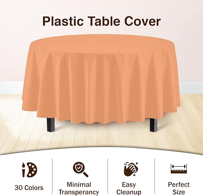 Exquisite 12-Pack Premium Plastic 84-Inch Round Tablecloth, Peach