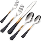 20-Pieces Black gold Silverware Sets for 4,Black gold Handle Stainless Steel Cutlery Set, Include Forks Spoons and Knives Set, Dishwasher Safe Utensil Sets for Home Restaurant