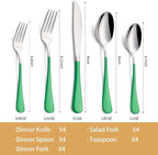 20-Piece Green Silverware Set 18/0 Stainless Steel Silverware Set Green Handle Cutlery Set Service for 4 Dinner Knives Forks Spoons Set Flatware Set Finish Dishwasher Safe…