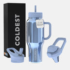 Coldest Tumbler with Handle and Straw - 100% Spill Proof Tumbler with Straw (3 Lids) - Stainless Steel Insulated Leakproof Tumblers for Women & Men - 36 oz (Blue Reflections)