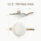 CAROTE 12.5 Inch Non Stick Frying Pan with Lid,White Granite Nonstick Skillet Omelet Pans, Egg Pan Granite Cookware, PFOS & PFOA Free
