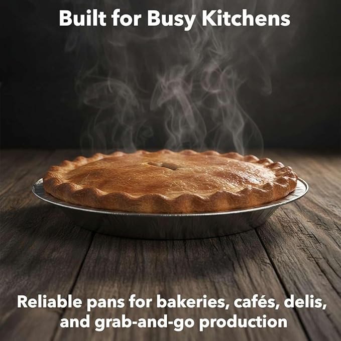 125-Pack 9" Foil Pie Pans - Medium 1" Depth Disposable Aluminum Pie & Tart Pans with Full Curl Rim - For Commercial Baking, Batch Cooking, Freezer Storage & Retail Packaging