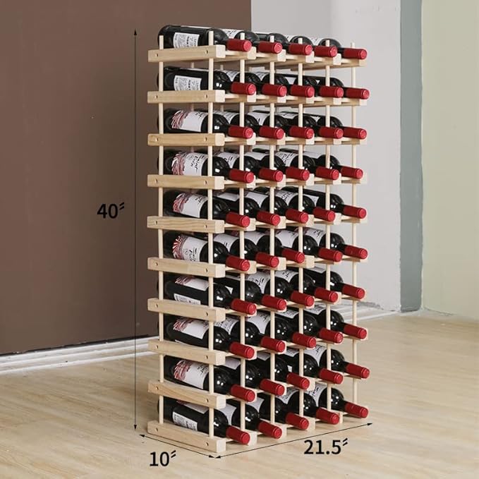 Wine Rack Small countertop Cabinet Stackable Storage Wooden freestanding Floor Wine Holder (50 Bottles)