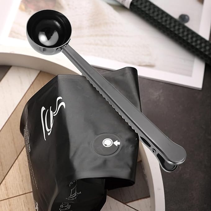 Coffee Scoop,Stainless Steel Coffee Scoop Clip,Coffee Spoon Measuring,for Ground Coffee and Beans,Set of 2(15ml/Black+30ml/Silver).