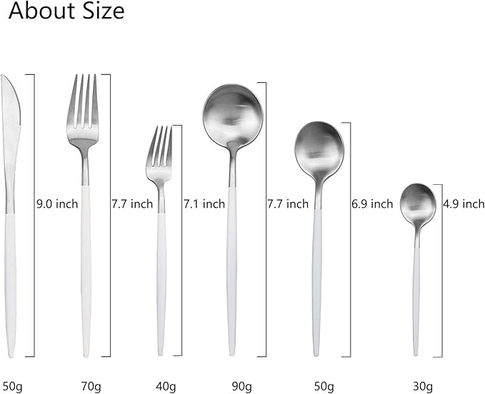 JASHII 18/10 White Handle Flatware Silver Silverware Set 304 Stainless Steel Flatware Cutlery Set| 24-Piece Adaline Royal Modern Satin Finish| BEST Birthday Wedding Gift (White Handle Matte Silver)