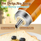 Honey Dispenser No Drip, Maple Syrup Dispenser, Olecranon design, automatic reflux，Honey Jar with Stand, Beautiful Honey Pot, Perfect Honey Container(10 oz×pack 1)