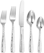 KEAWELL Premium 20/45/65 Piece Louis Hammered Silverware Set with Squared Edge, 18/10 Stainless Steel, Service for 4/8/12, Fine Flatware Set, Dishwasher Safe (65)