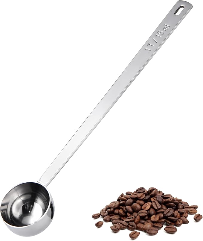 U-Taste Coffee Scoop 1 Tablespoon: 18/8 Stainless Steel Measuring Scooper for Ground Coffee, Bean, Powder, Espresso, 6.9in Long Handle Metal Meaure Spoon for Canister, Jar (1Tbsp/15ml, Silver)