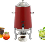 Coffee Urn with Fuel Holder 3.5 Gal/13L, Stainless Steel Beverage Dispenser Hot Drink Dispenser with Stand, Tea Water Coffee Chafer Urn for Parties Buffet Catering Commercial Home (Silver, Red)