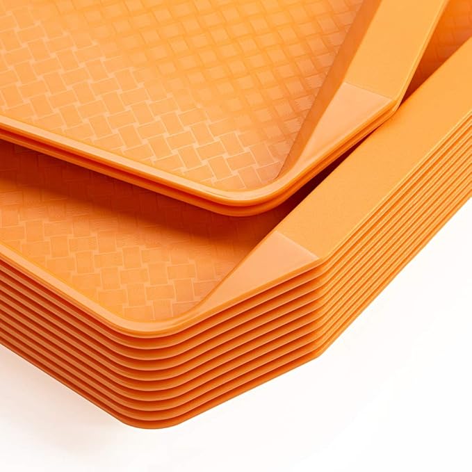 Plastic Fast Food Serving Tray,16.95 by 11.82-Inch,Set of 12 (Orange)