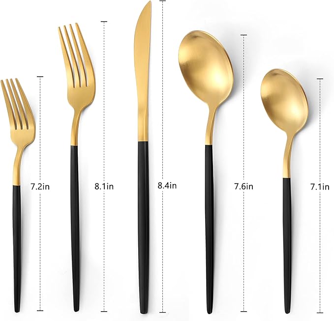 Matte Black Gold Silverware Set, 20-Piece Stainless Steel Flatware Set, Satin Finish tableware Cutlery Set, Service for 4, Home and Restaurant, Dishwasher Safe