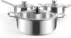 Stainless Steel Pots and Pans Set, 6 Piece Kitchen Induction Cookware Sets with Glass Lids, Works with Induction, Electric and Gas Cooktops, Non Toxic, Oven & Dishwasher Safe