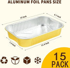 15 Pack Gold Aluminum Foil Pans with Lids 9x13, Extra Heavy Duty Aluminum Foil Baking Pans with Lids, Double Thick Half Size Tin Foil Food Container with Lids for Baking, Heating, Cooking