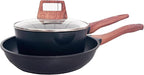 3-Piece Granite Non-Stick Cookware Set - 9.5" Frying Pan, Skillet, 7" Sauce Pan with Lid - PFOA Free