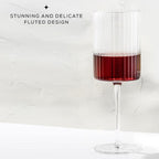 JoyJolt Elle Fluted Wine Glasses, 17.5oz Red Wine Glass Set of 2, Unique Stemmed Glass, Big Long Stem Cocktail Vintage Style Drinking Glasses