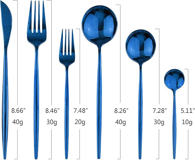 24Pcs Blue Mirror Silverware Flatware Set, 18/0 Stainless Steel Cutlery Set Utensils Kitchen Dinnerware Include Knife Fork Spoon and Teaspoon, Service for 4