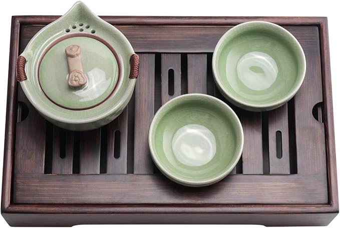 Mini Bamboo Chinese Tea Tray - 11 x 7 inch Japanese Tea Serving Tray, Small Gongfu Tea Table Set with Reservoir Type Water Storage Box (M)