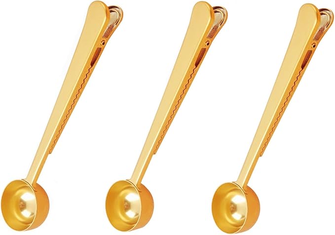 Coffee Scoop,Golden-Stainless Steel Measuring Spoon Bag Clip,Great for Measuring Coffee,Tea,Protein Powder,lnstant Drinks and More,Pertect coffee spoon set of 3