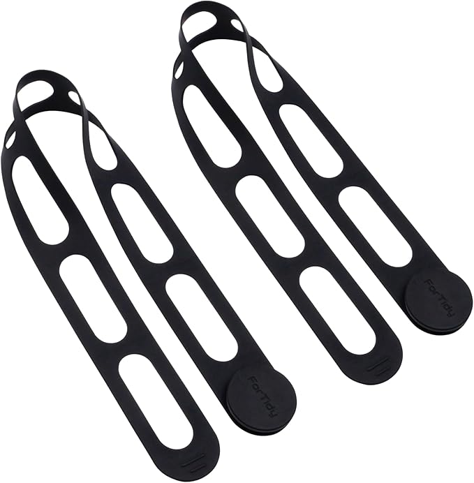 Silicone Latch Strap for Slow Cooker Lid, Pot, Bento Box, 21.65 In Reusable Elastic Self-Lock Silicone Tie for Bundling or Organizing Curtain, Cords, Yoga Mat, Camping Mat, 2pcs (Black&Black)