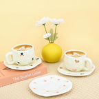 Koythin Ceramic Coffee Mug with Saucer Set, Cute Love Cup Unique for Office and Home, 10 oz/300 ml for Latte Tea Milk