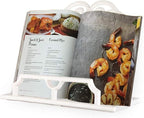 JOGREFUL Cookbook Stand, Cast Iron Heavy-Duty Recipe Book Holder, Kitchen Vintage Recipe Book Holder, Reading Rest Holder for Easel/Counter/Books/Magazine/iPad/Bible, Classic White