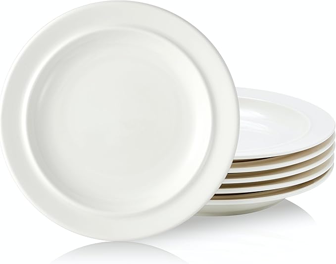 9-inch Porcelain Dinner Plate Set of 6 - Microwave, Oven and Dishwasher Safe, Scratch Resistant. (9-inch White)