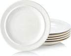 9-inch Porcelain Dinner Plate Set of 6 - Microwave, Oven and Dishwasher Safe, Scratch Resistant. (9-inch White)