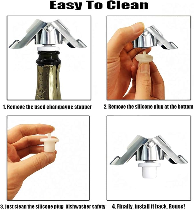 Champagne Sealer Stopper, BGMAX 3 Pack Stainless Steel Sparkling Wine Bottle Plug Sealer Set with a Longer Sealing Plug, Gifts Accessories for Champagne