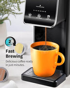 Single Serve Coffee Maker – Hot & Iced, K Cup & Ground Compatible, Reusable Pod Filter, 6–16oz Brew Sizes, 40oz Water Tank, Easy-to-Use, Black