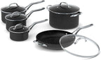 Starfrit The Rock 10PC Non-Stick Cookware Set - Durable Forged Aluminum - Oven Safe - PFOA Free - Easy to Clean - Black