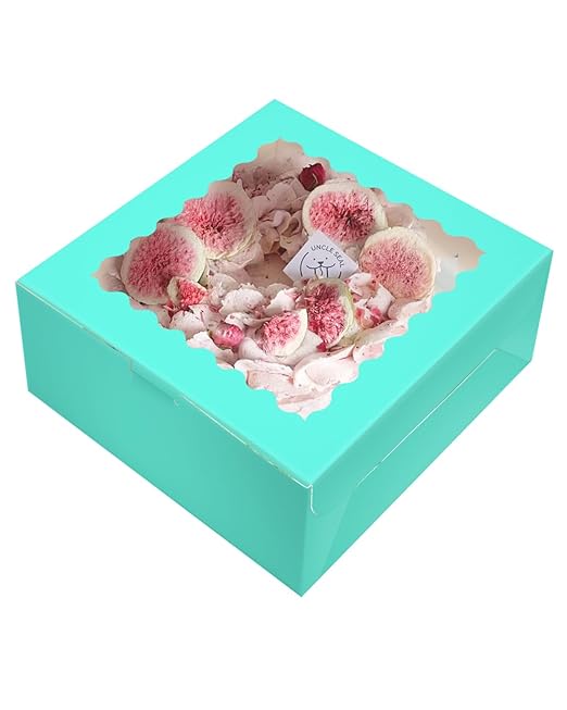 qiqee 8x8x5 Cake Box, 18 Sets Mint Blue Cake Box with Window ＆ 18 Sets 8" Mint Blue Cake Round Boards, 8inch Cake Containers