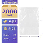 APQ Pack of 2000 Steam Table Pan Liners with Twist Tie 34 x 25 for Full Pan. Disposable Polyethylene Pan Liners 34x25. Poly Bun Pan Covers for Caterers, Cafeterias, Restaurants.