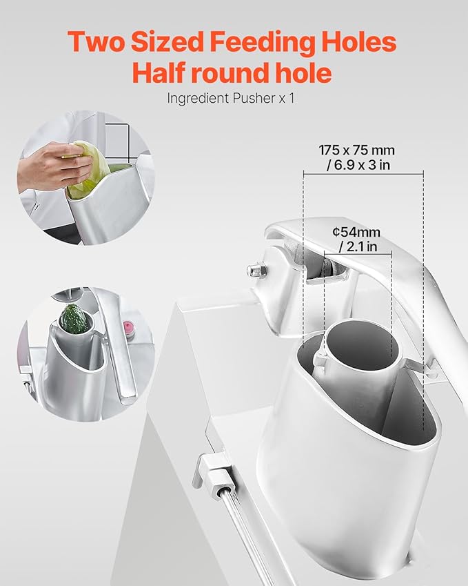 VEVOR Food Processor & Vegetable Chopper, 2 Feeding Holes Food-Grade Stainless Steel Food Processor Chopper with Detachable 6 Blades, 3mm/5mm/7mm/10mm Shredder, 2mm/4mm Slicer, for Vegetables, Fruit