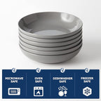 Y YHY 8.5'' Pasta Bowls Set of 6, 30oz Large Salad Serving Bowls for Kitchen, Porcelain Wide Shallow Soup Bowl Plates for Dinner, Microwave Dishwasher Safe, Matte Gray