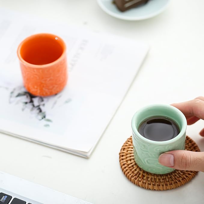 Ceramic Espresso Cups Set of 2 or 4-3oz Demitasse Cups for Coffee & Tea, No Handles, Durable & Dishwasher Safe (lawngreen, 4)