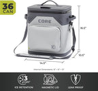 CORE Magnetic Leak Proof Soft Cooler with Waterproof Zipper | Insulated Bag Portable Ice Chest Box | Best Soft Cooler for Food & Beverages for Tailgating, Car Camping, Travel, and Family Beach Picnics