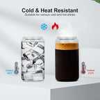 16Pcs Glass Cups With Bamboo Lids and Straws,16Oz Ice Coffee Cup,Drinking Glasses Cups Set,Water Bottles Glasses for Juicing,Beer,Coffee,Soda,Tea-Glass Tumbler Reusable for Gifts