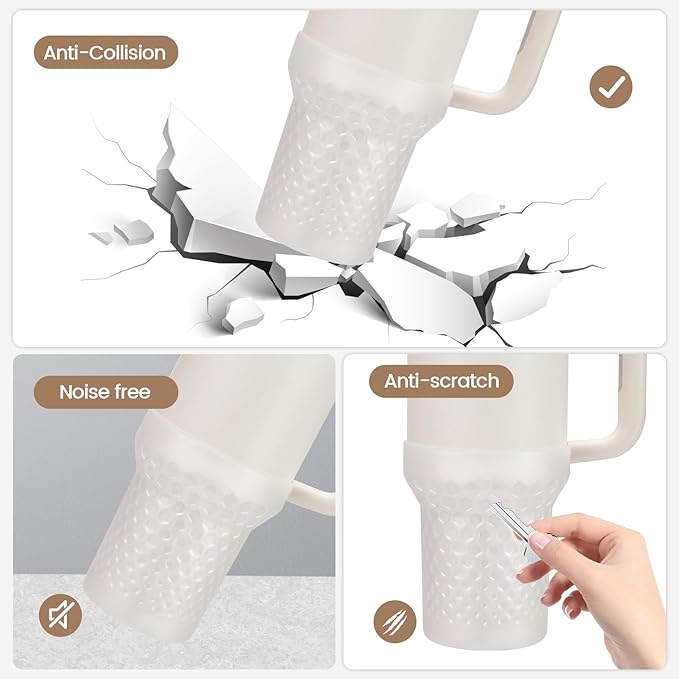 Silicone Boot for Stanley, Clear Protector Sleeve Accessories for 40oz Tumbler (White)