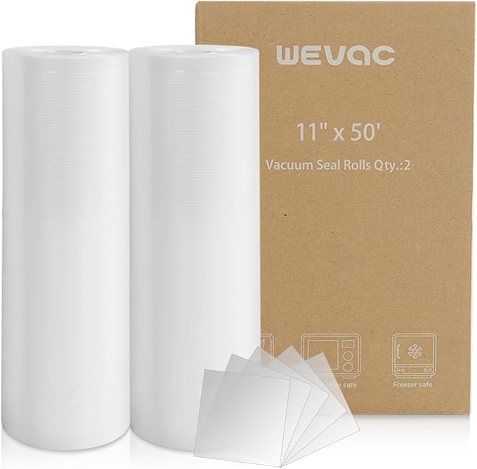 Wevac Vacuum Sealer Bags 11x50 Rolls 2 pack for Food Saver, Seal a Meal, Weston. Commercial Grade, BPA Free, Heavy Duty, Great for vac storage, Meal Prep or Sous Vide
