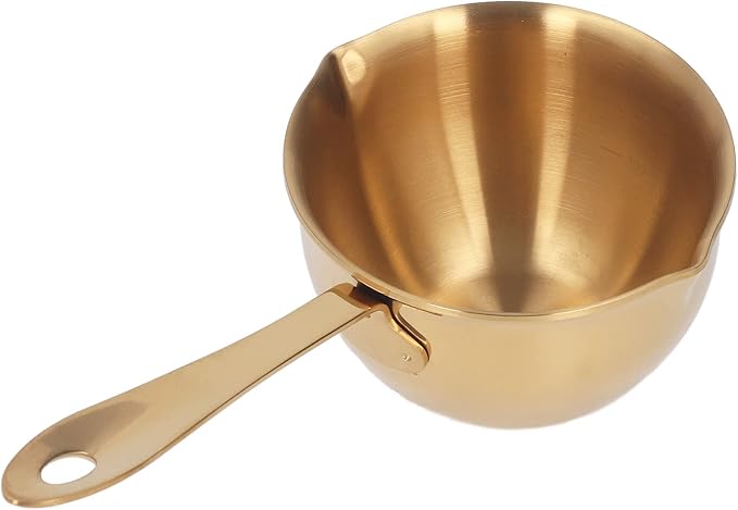 Stainless Steel Milk Pan, Mini Butter Warmer Saucepan Professional Cooking Sauce Pan with Pour Spouts for Milk Chocolate Hot Oil (Gold)