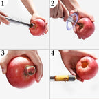 Corer and Pitter Set of 4, Multi-Function Corer and Pitter Remover Set, Stainless Steel Core Remover Tool for Apple, Pear, Cherry, Jujube, Red Dates or More with Sharp Serrated Blade